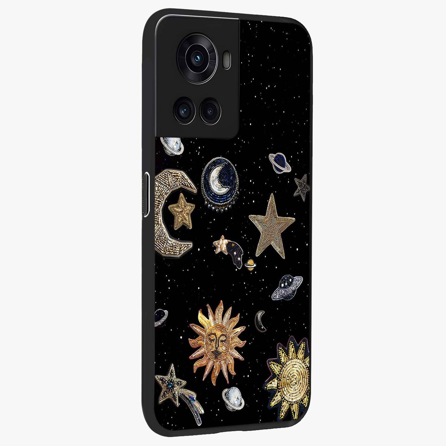 Celestial Star Charm Glass Case for 1+10R side perspective highlighting glowing star detailing and premium build