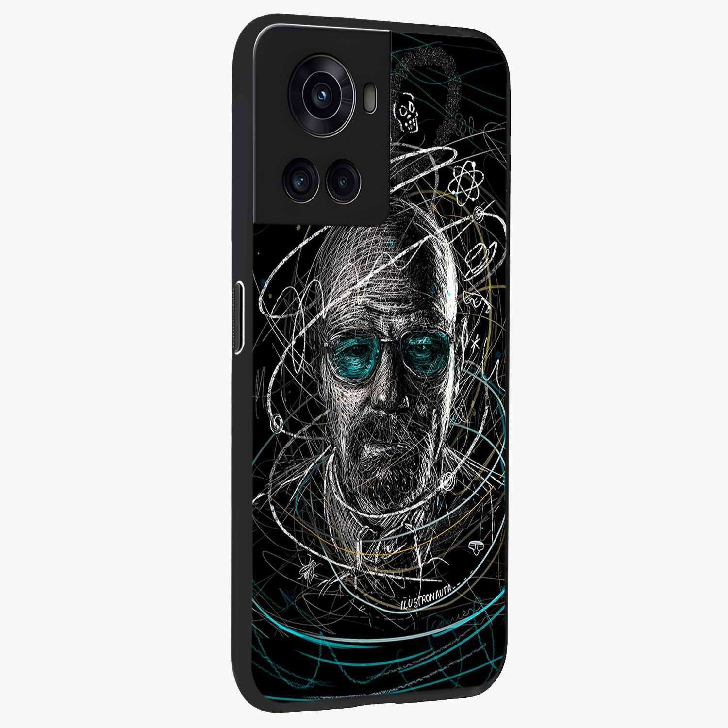 Chaotic Mind Genius Glass Case for 1+10R side perspective highlighting creative detailing and premium edge finish
