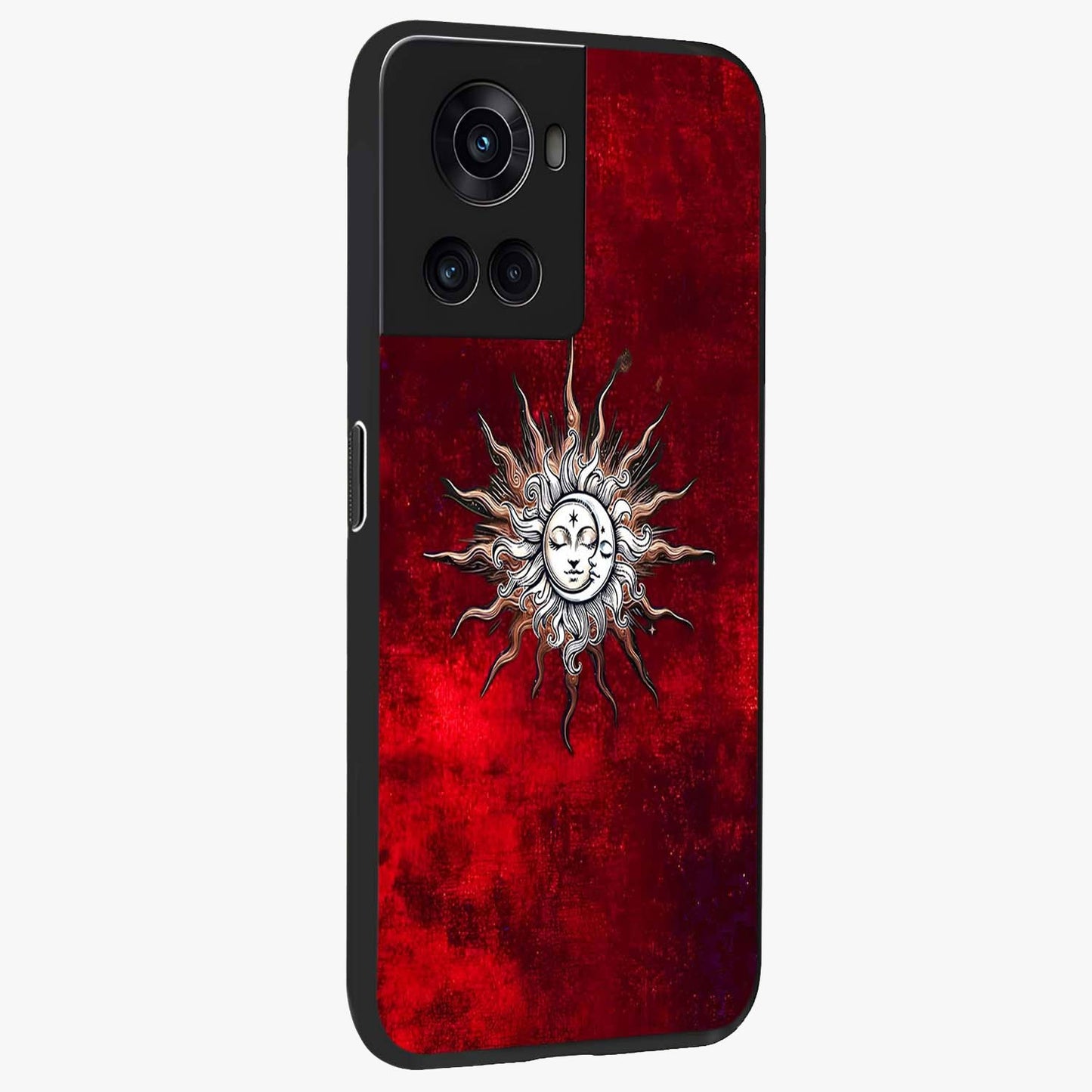 Cosmic Twin Eclipse Glass Case for 1+10R side perspective highlighting eclipse detailing and premium smooth build