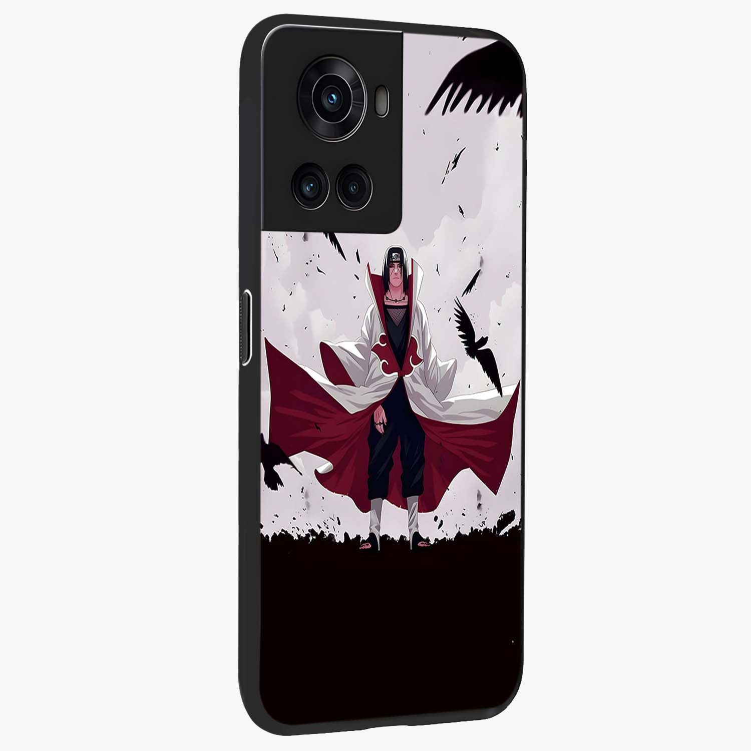 Crimson Crow Ascension Glass Case for 1+10R side perspective highlighting intricate crow detailing and premium texture