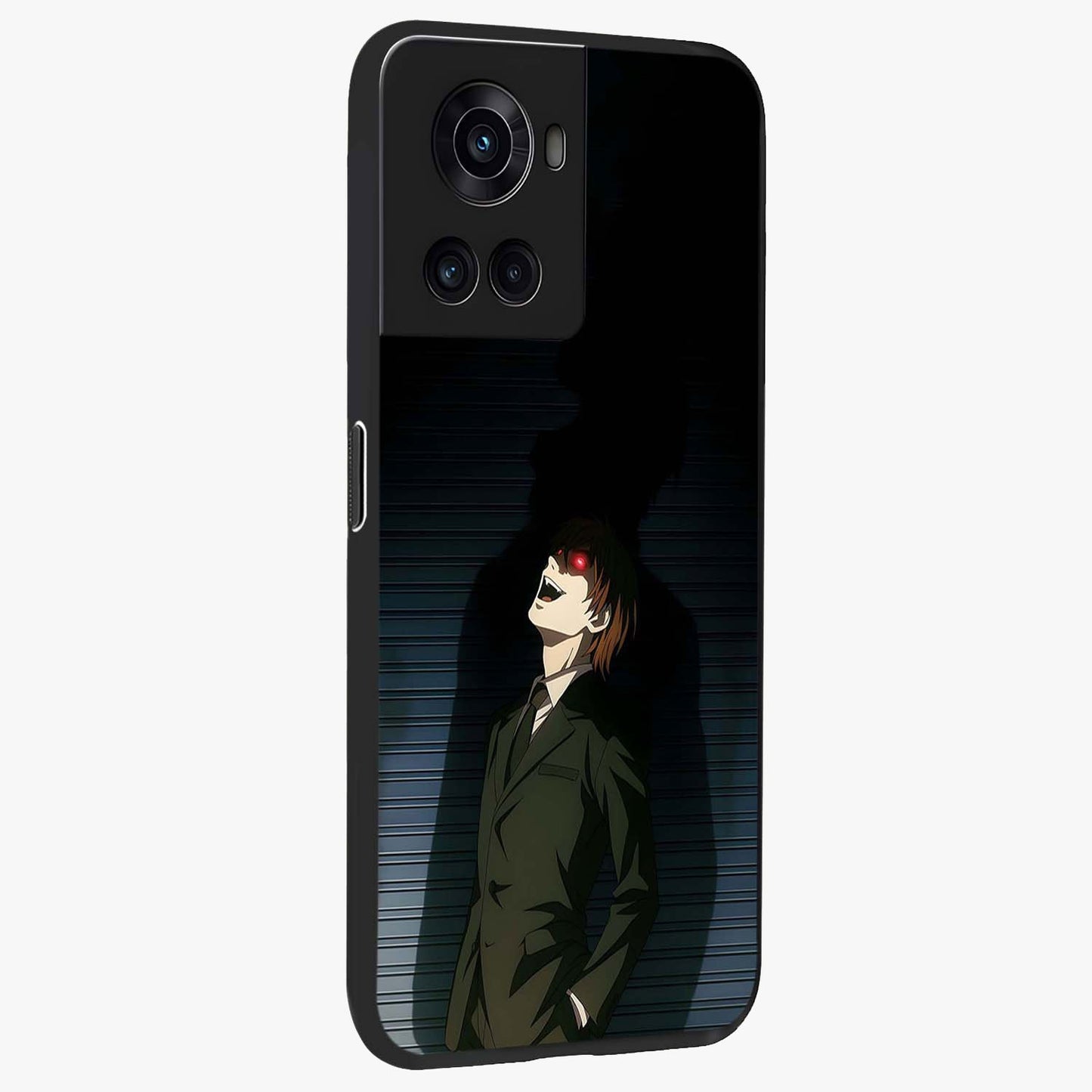 Crimson Shadow King Glass Case for 1+10R side perspective highlighting dramatic contrast and premium finish