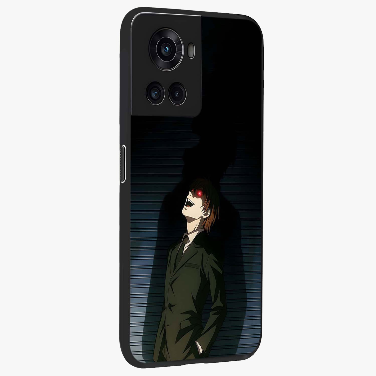 Crimson Shadow King Glass Case for 1+10R side perspective highlighting dramatic contrast and premium finish