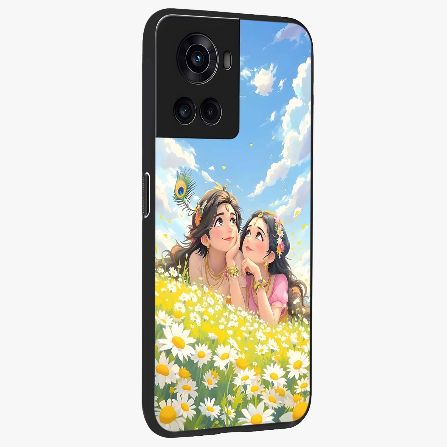 Daisy Daydream Love Glass Case for 1+10R side perspective highlighting charming floral textures and premium edge finish