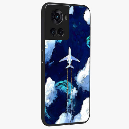 Dark Airplane Glass Case for 1+10R side perspective highlighting sleek aviation detailing and premium build