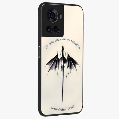 Dragon Quote Art Glass Case for 1+10R side perspective highlighting intricate dragon textures and sleek build