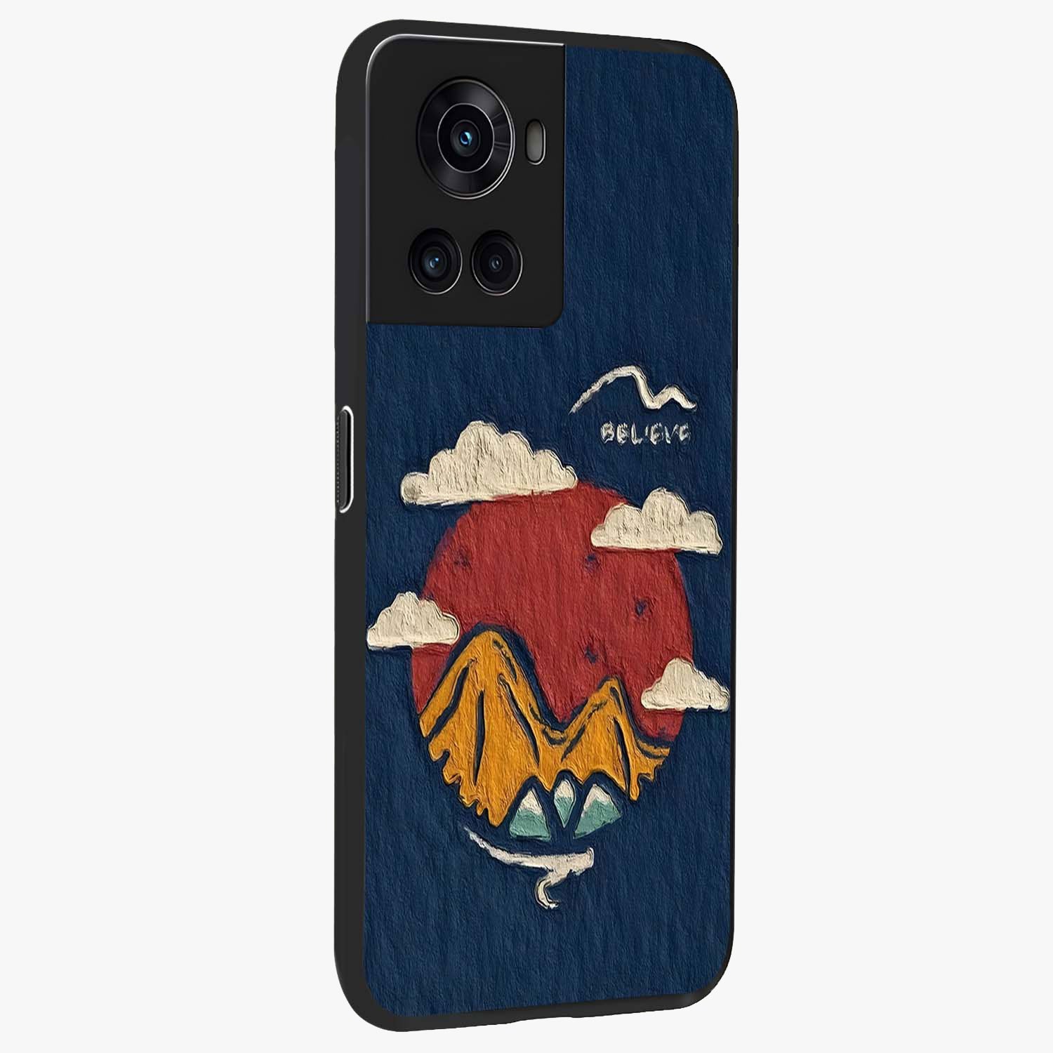 Dream Beyond Mountains Glass Case for 1+10R side perspective highlighting serene mountain detailing and premium edge finish