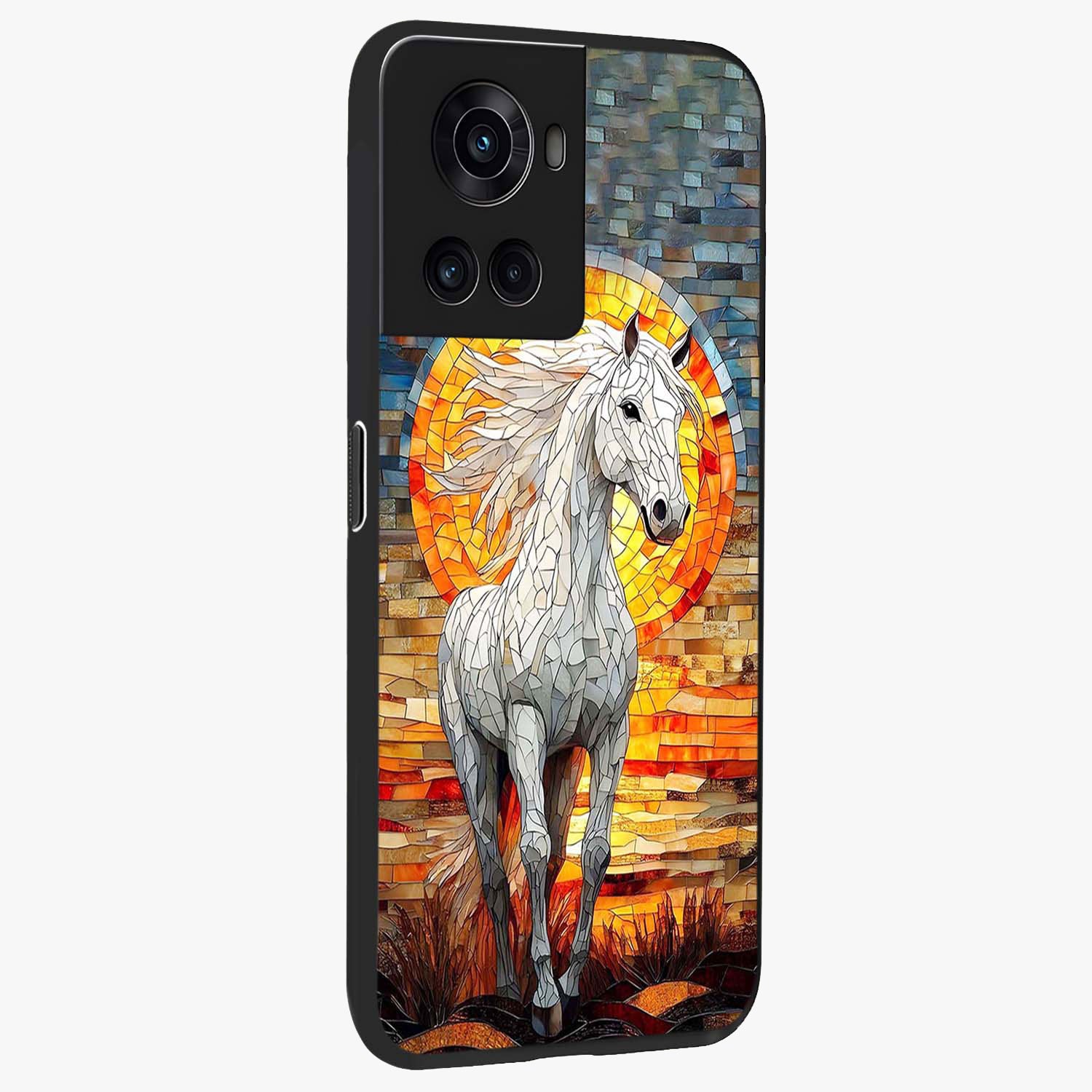 Elected Horse Glass Case for 1+10R side perspective highlighting strong textures and sleek premium build