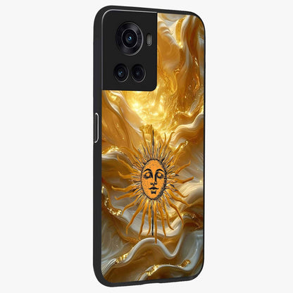 Eternal Golden Glow Glass Case for 1+10R side perspective highlighting rich glow detailing and premium edges