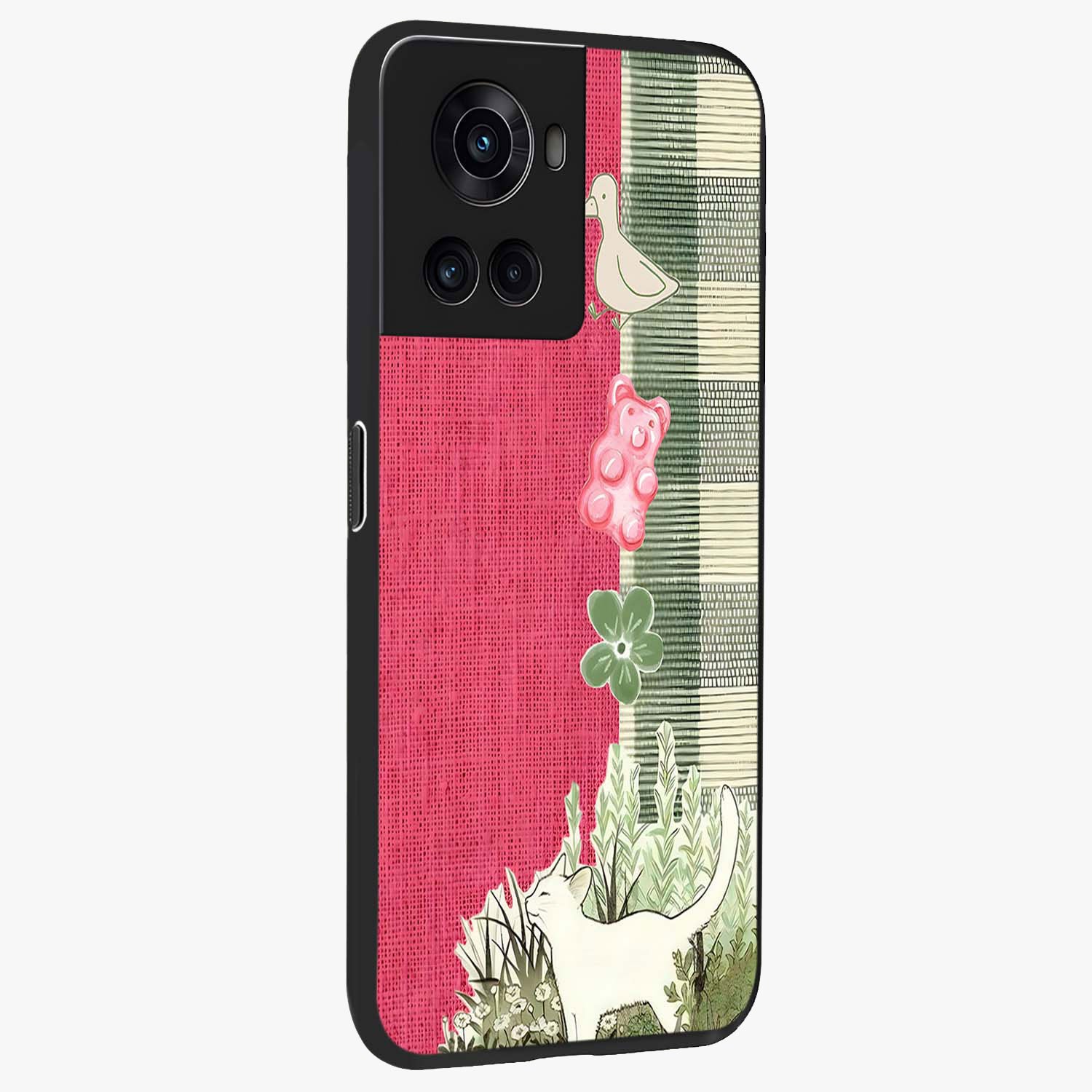 Fabric Patterns Glass Case for 1+10R side perspective highlighting woven texture design and smooth build
