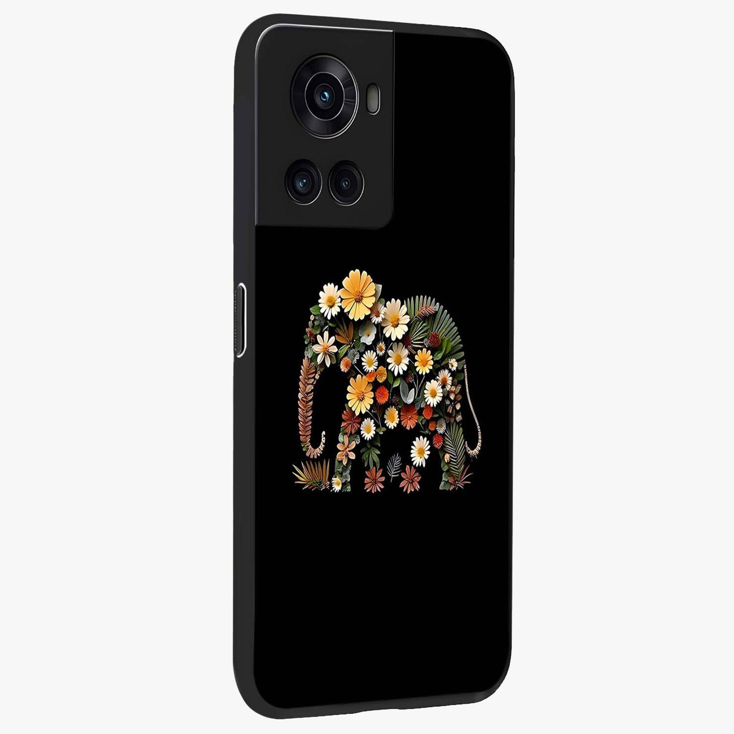 Floral Elephant Glass Case for 1+10R side perspective highlighting intricate artwork and smooth premium build