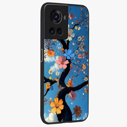 Floral Tree Glass Case for 1+10R side perspective highlighting vibrant floral patterns and sleek edges