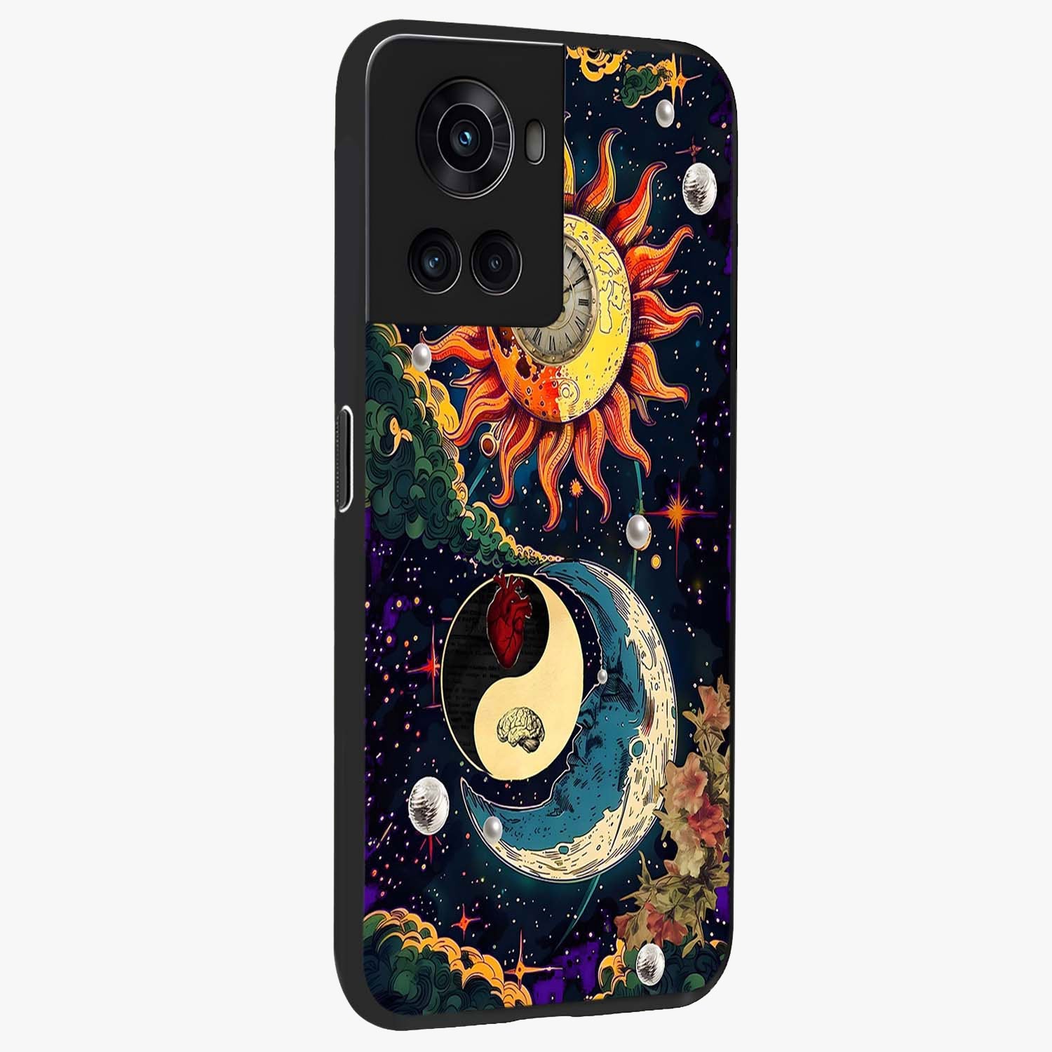 Future Universe Glass Case for 1+10R side perspective highlighting dynamic galaxy textures and premium edges