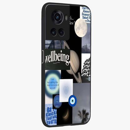Galactic Energy Collage Glass Case for 1+10R side perspective highlighting bold abstract detailing and sleek build