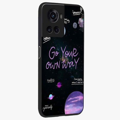 Galactic Vibes Universe Glass Case for 1+10R side perspective highlighting bold cosmic textures and sleek build