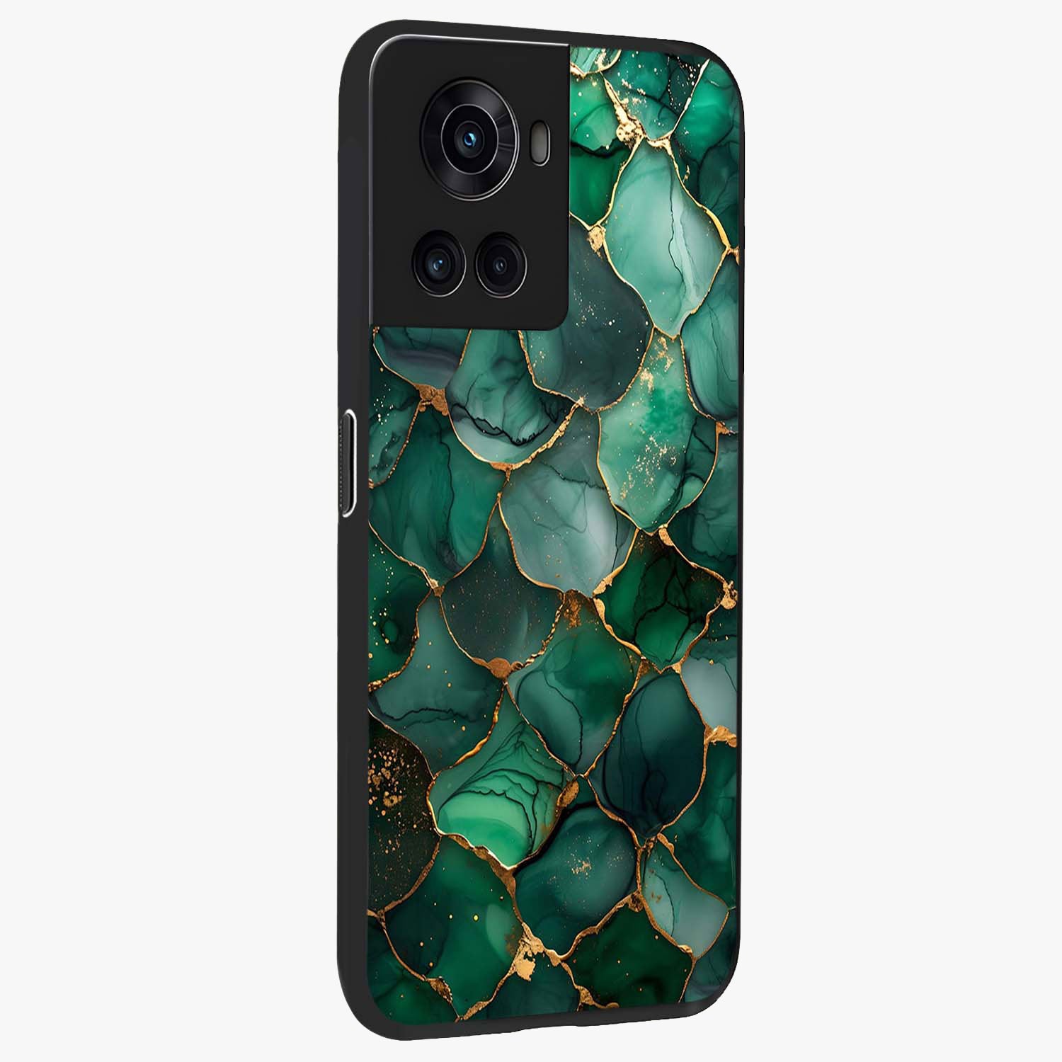 Geometric Polyester Pattern Glass Case for 1+10R side perspective highlighting sharp pattern textures and smooth premium build