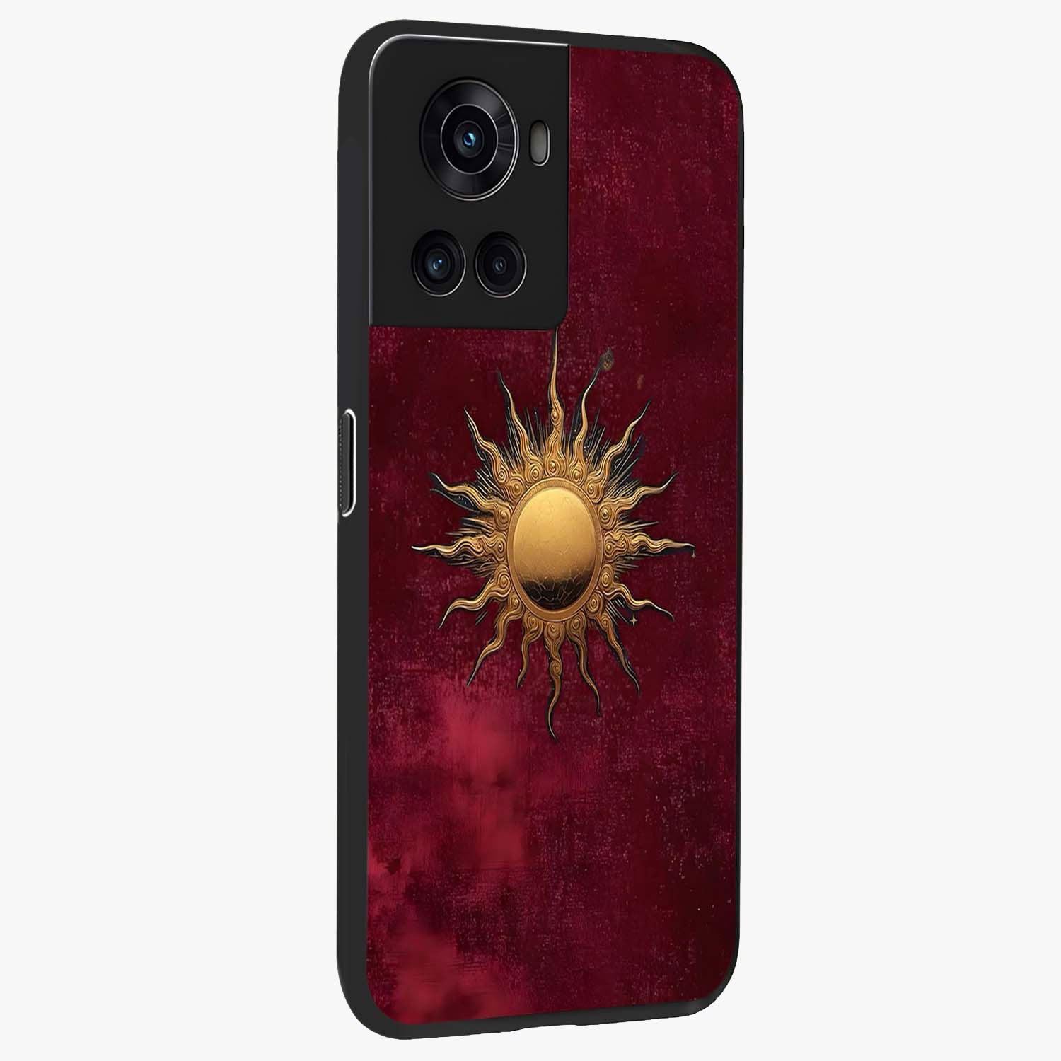 Golden Bloom Fields Glass Case for 1+10R side perspective highlighting delicate bloom textures and premium edges