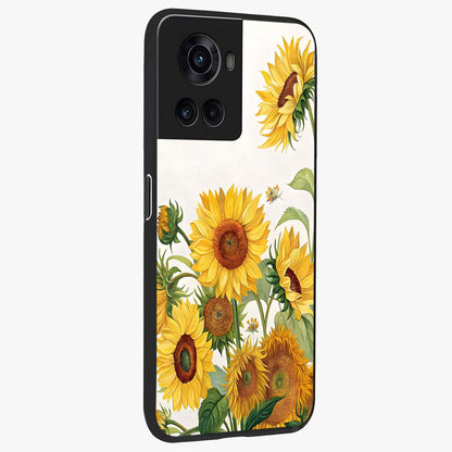 Golden Bloom Night Glass Case for 1+10R side perspective highlighting radiant bloom detailing and premium edges