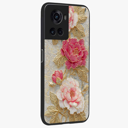 Golden Celestial Charm Glass Case for 1+10R side perspective highlighting luminous detailing and premium edge finish