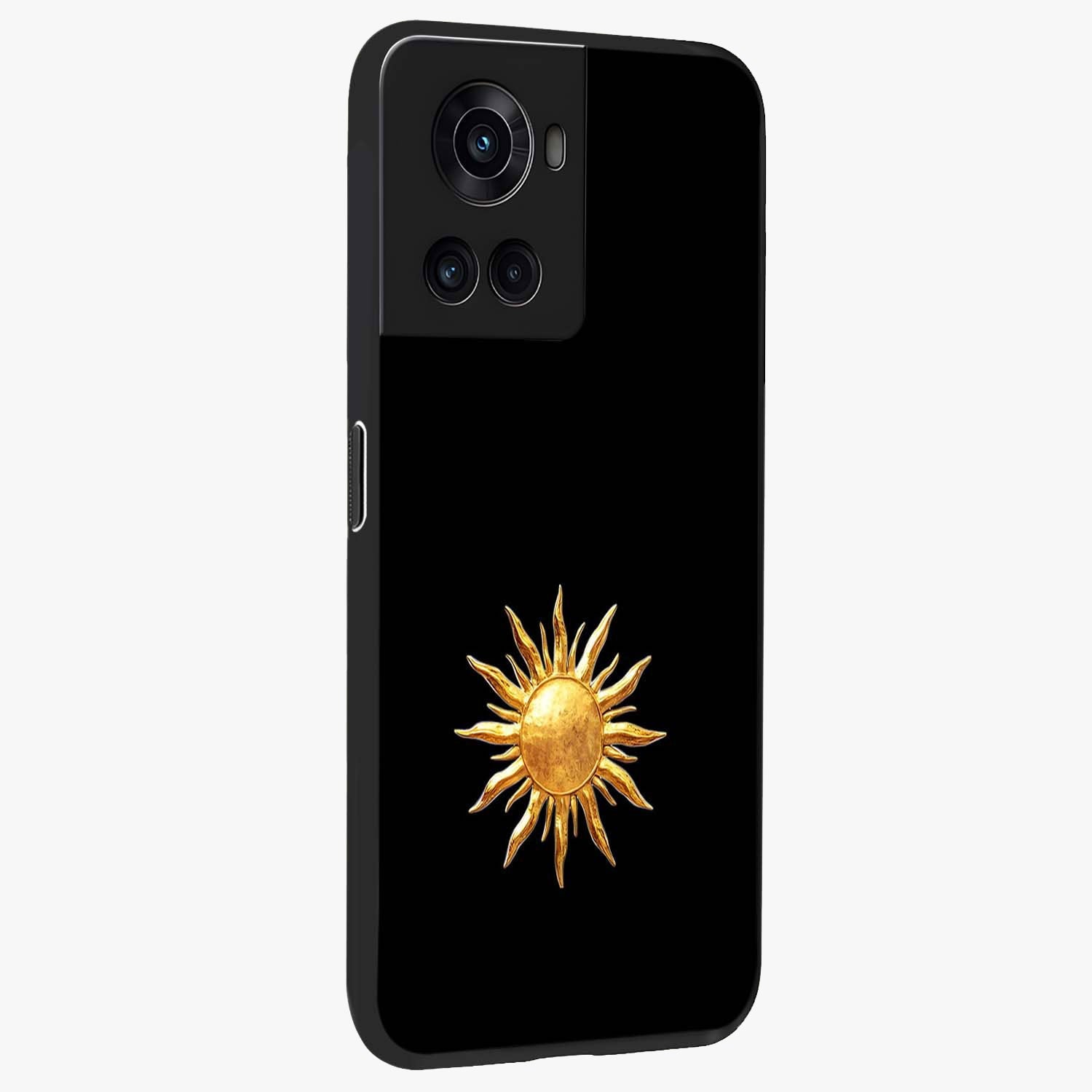 Golden Wave Rise Glass Case for 1+10R side perspective highlighting smooth wave textures and premium edges