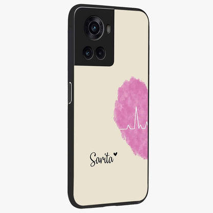 Heartbeat of Love Glass Case for 1+10R side perspective highlighting delicate heart detailing and smooth premium edges
