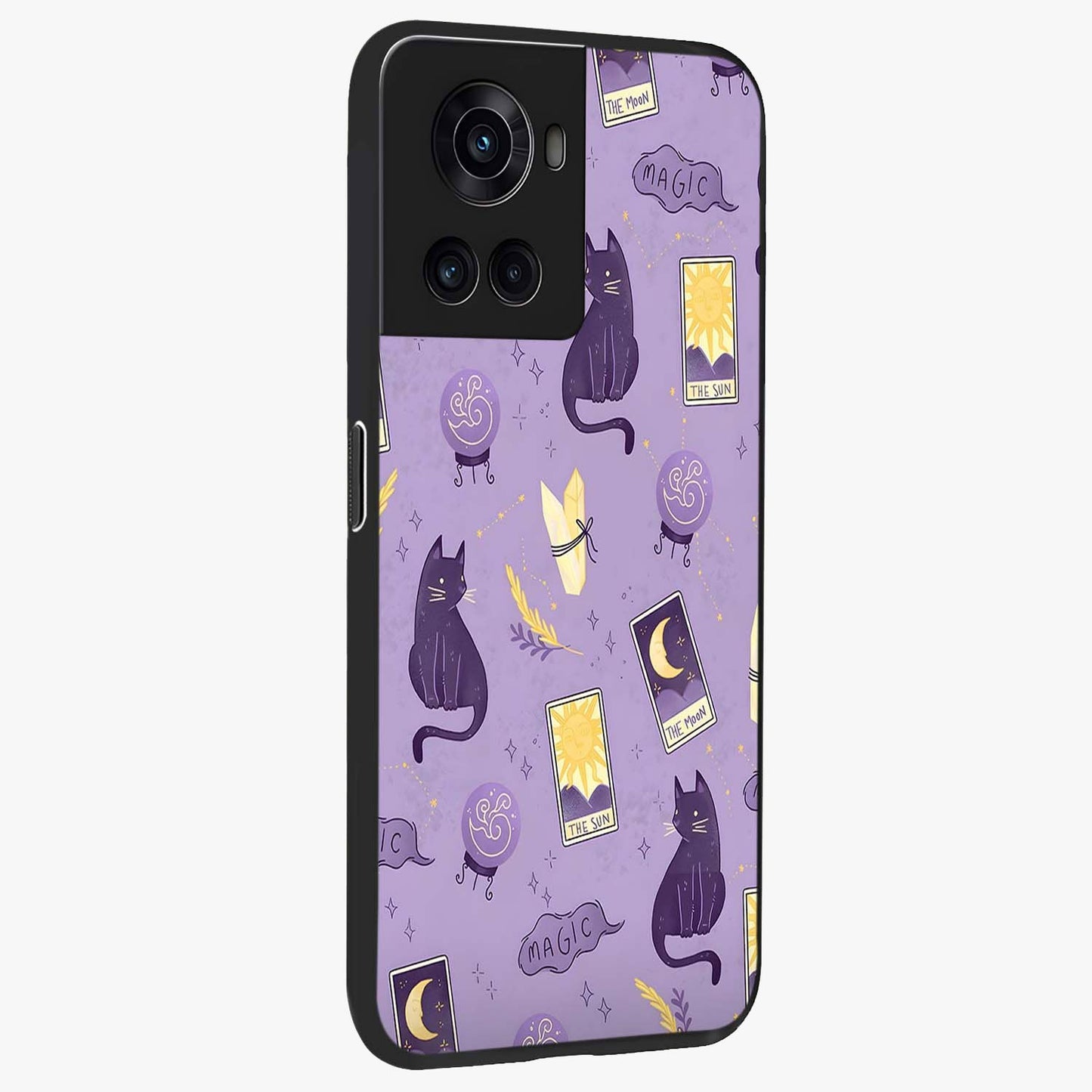 Humble Magic Cats Glass Case for 1+10R displayed upright for cute mystical visibility and premium finish.