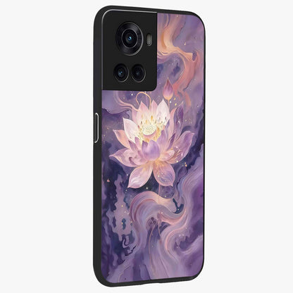 Lavender Lotus Muse Glass Case for 1+10R side perspective highlighting serene lotus textures and premium edges