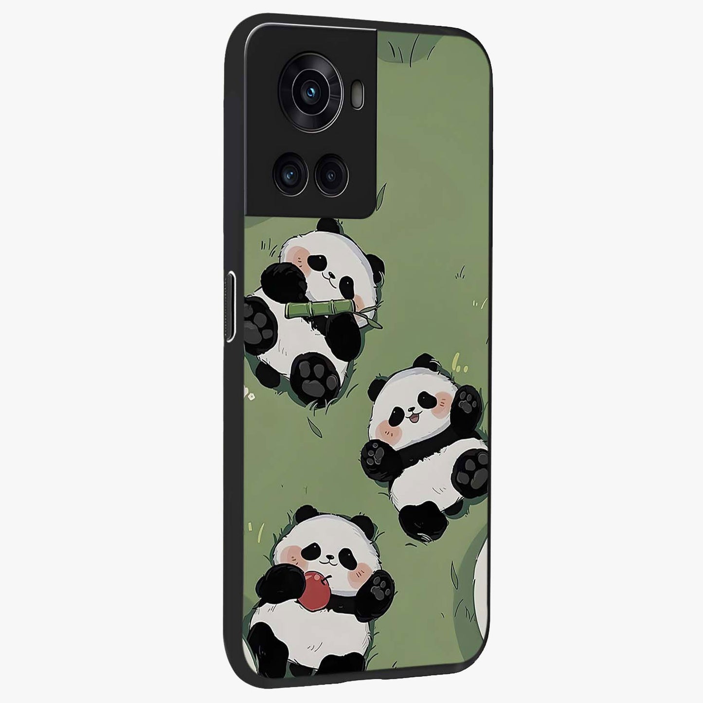 Lazy Panda Picnic Glass Case for 1+10R side perspective highlighting cute illustration textures and smooth premium build