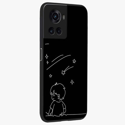 Line Art Boy With Shooting Stars Glass Case for 1+10R side perspective highlighting delicate line textures and smooth edges