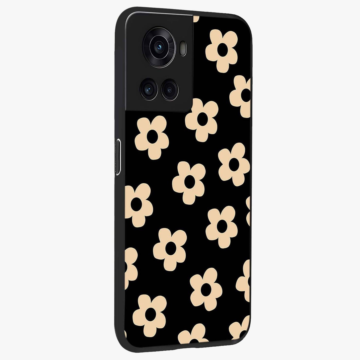 Little Daisy Flower Retro Pattern Glass Case for 1+10R side perspective highlighting playful floral textures and smooth premium edges