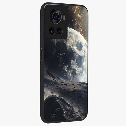 Lunar Horizon Glow Glass Case for 1+10R side perspective highlighting smooth gradient textures and premium edges