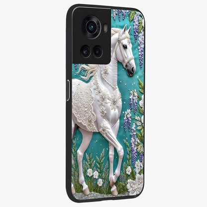 Majestic Floral Stallion Glass Case for 1+10R side perspective highlighting refined equestrian textures and premium edges