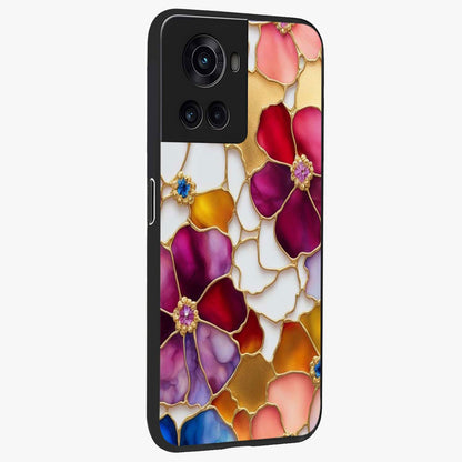 Marble Flower Pattern Glass Case for 1+10R side perspective highlighting elegant marble textures and sleek build