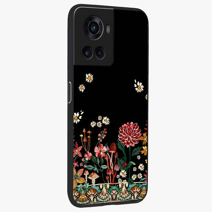 Midnight Bloom Pattern Glass Case for 1+10R side perspective highlighting intricate floral textures and premium edges