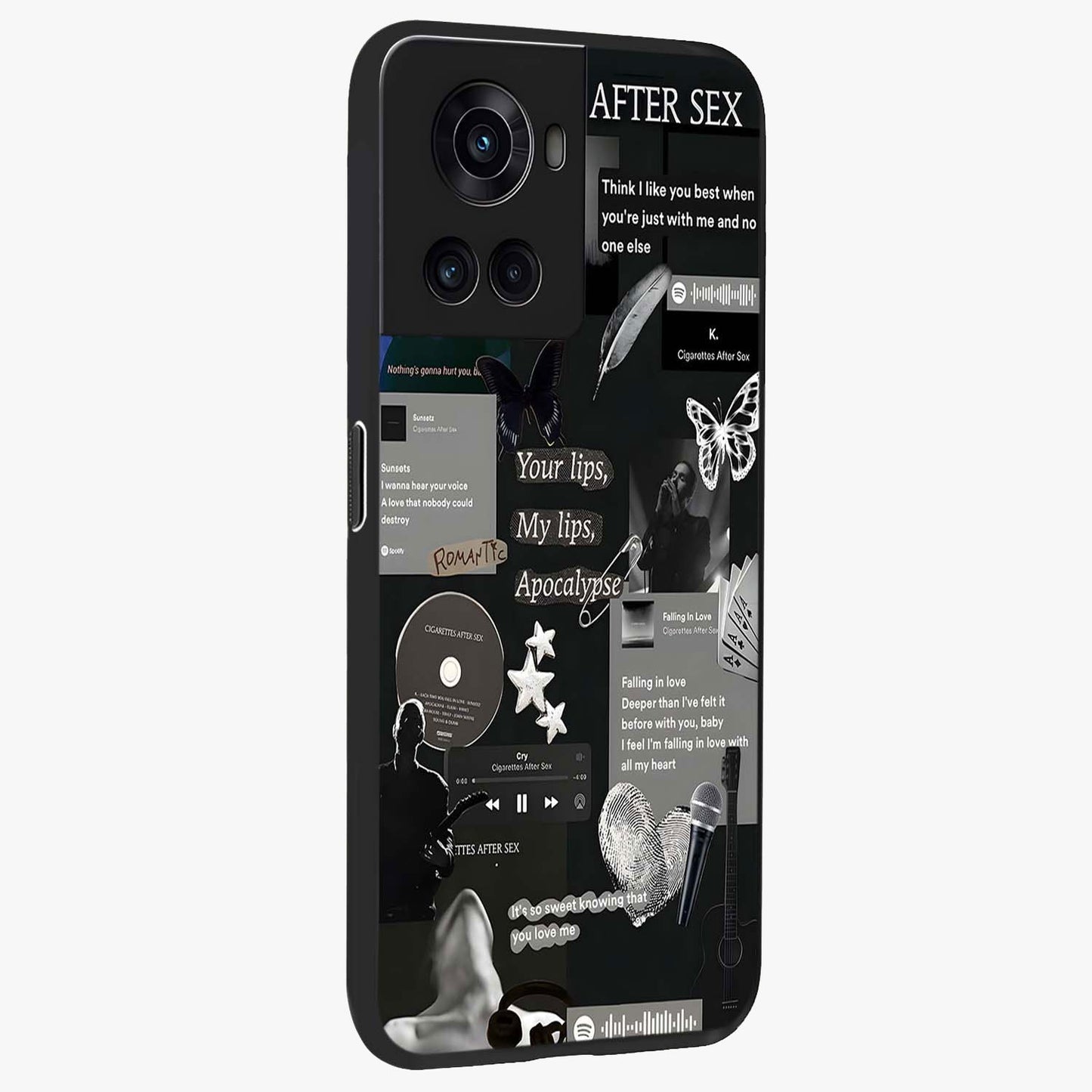 Midnight Love Glow Glass Case for 1+10R side perspective highlighting soft light textures and sleek build