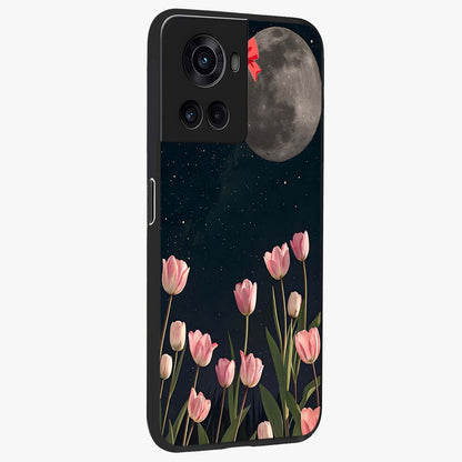 Moonlit Night Tulip Glass Case for 1+10R side perspective highlighting delicate petal textures and sleek build