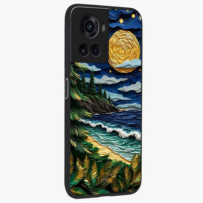 Moonlit Ocean Pines Glass Case for 1+10R side perspective highlighting serene landscape textures and premium edges