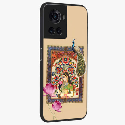 Mughal Princess and Peacock Glass Case for 1+10R side perspective highlighting detailed cultural textures and smooth premium build