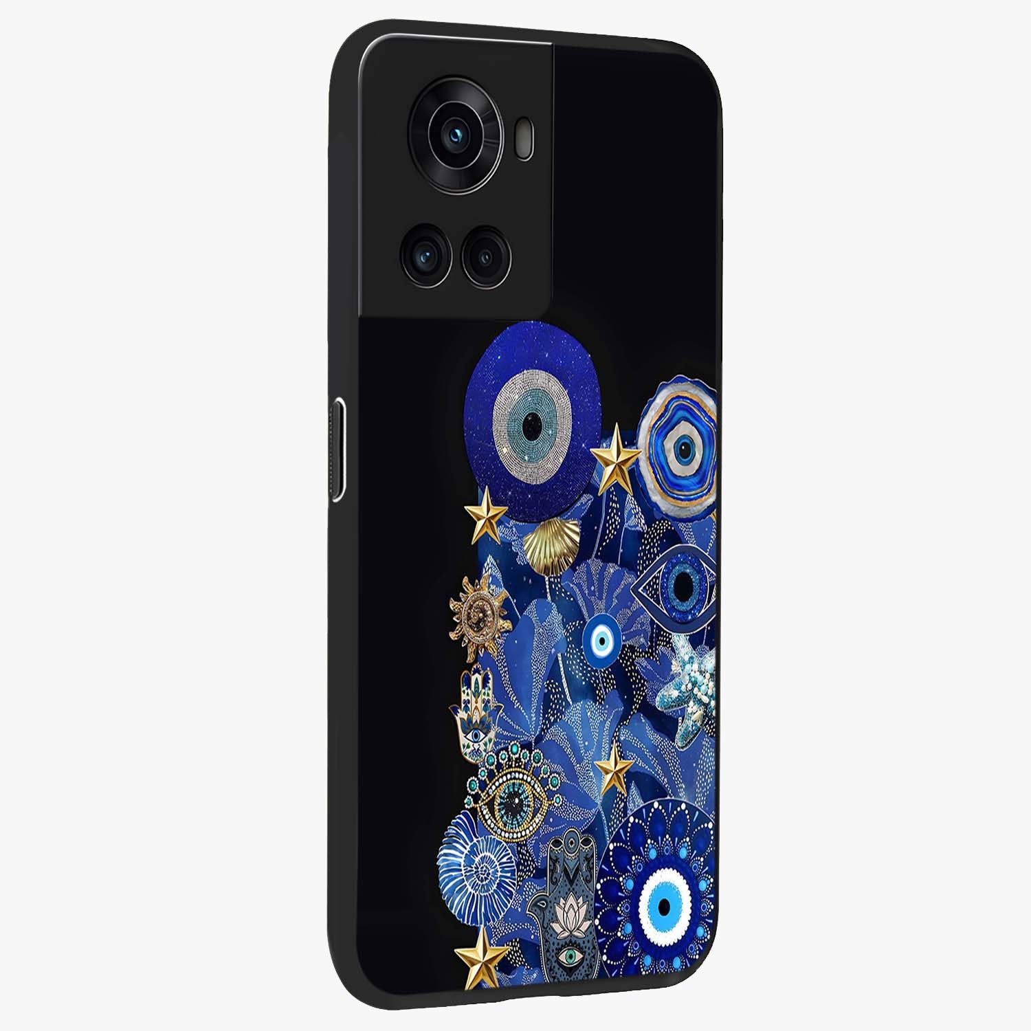 Mystic Ocean Eye Glass Case for 1+10R side perspective highlighting intricate eye textures and sleek edges