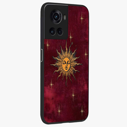 Mystic Solar Glow Glass Case for 1+10R side perspective highlighting luminous detailing and premium edges