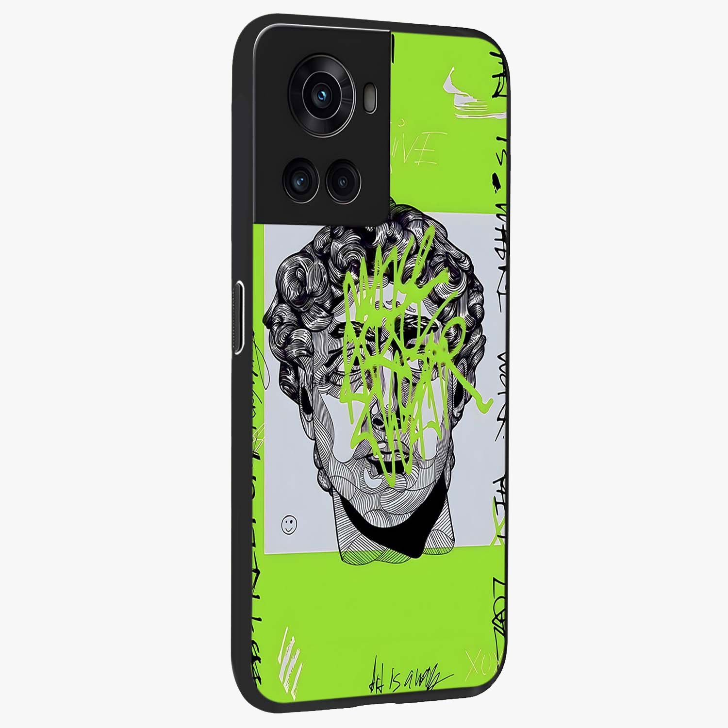 Neo Graffiti Rebellion Glass Case for 1+10R side perspective highlighting vibrant street textures and premium edges