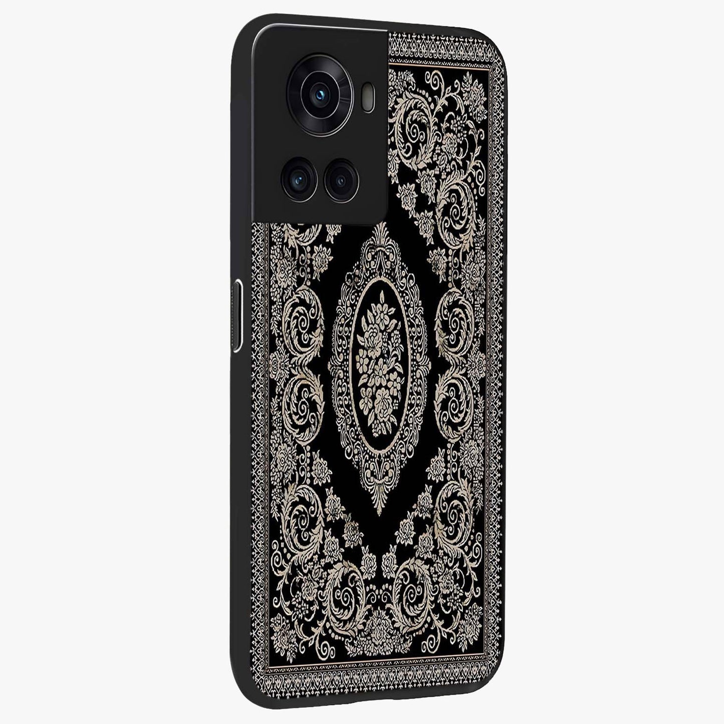 Noir Bloom Elegance Glass Case for 1+10R side perspective highlighting subtle textures and sleek premium build