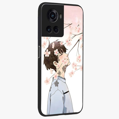 Pink Blossom Boy Glass Case for 1+10R side perspective highlighting delicate floral textures and sleek build