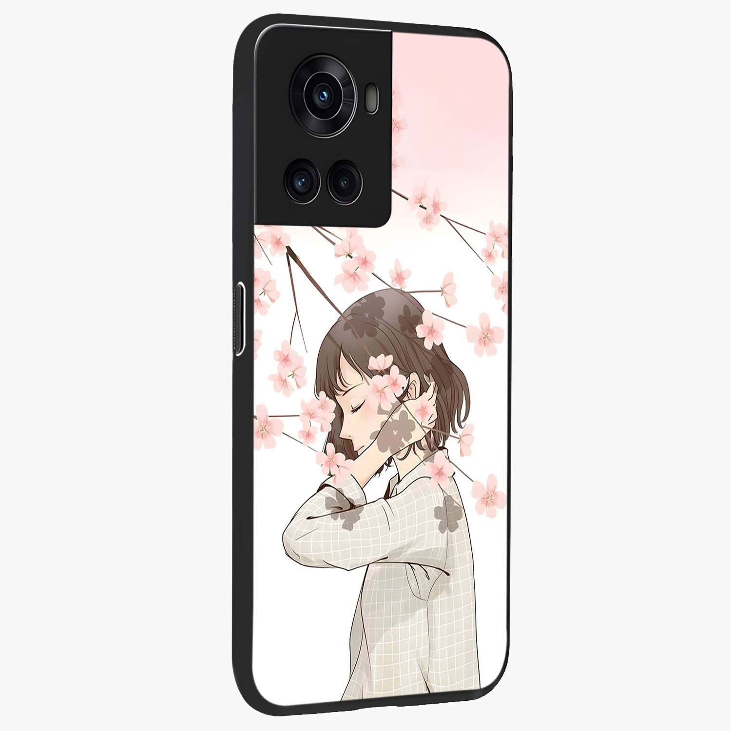 Pink Blossom Girl Glass Case for 1+10R side perspective highlighting elegant textures and premium edges