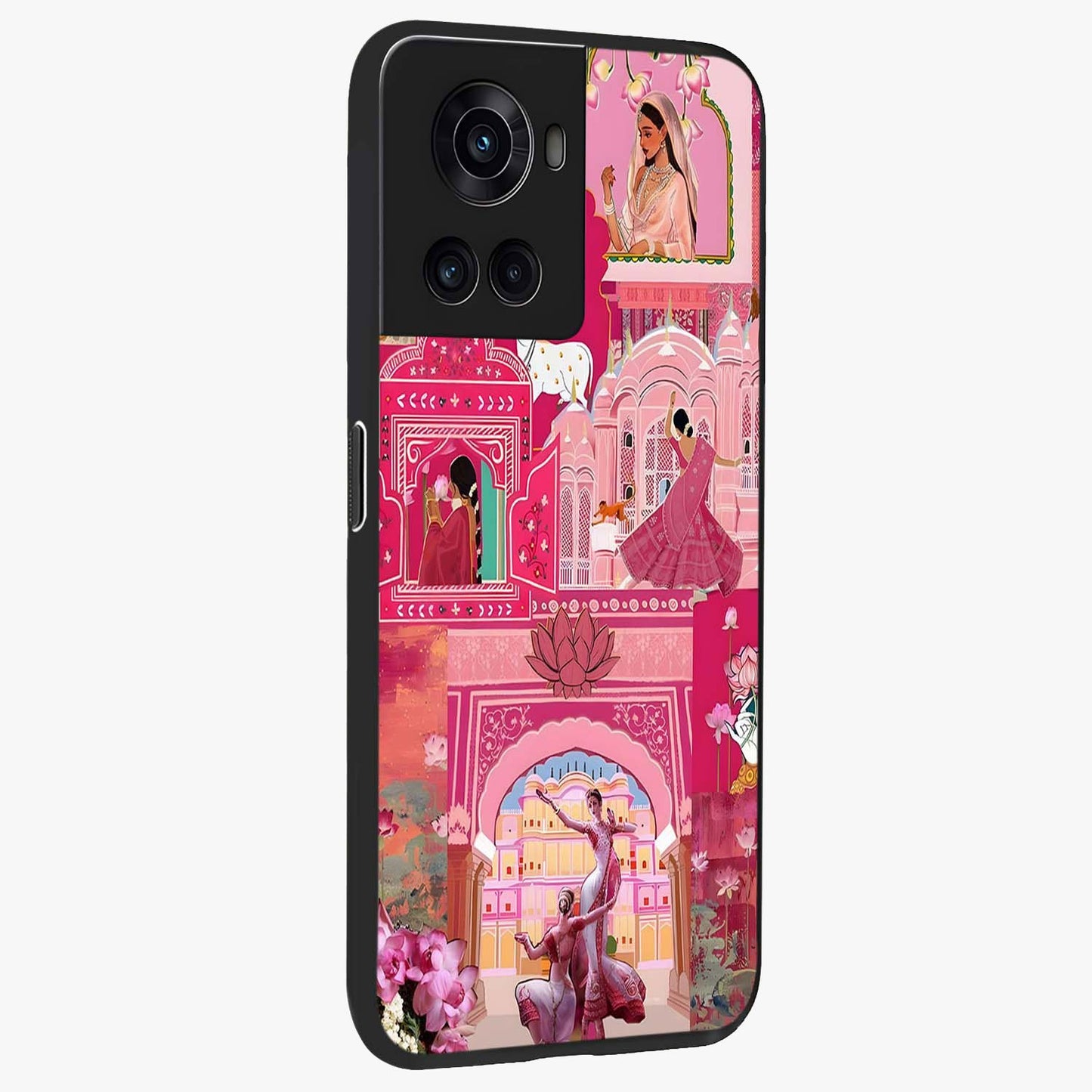 Pink Palace Muse Glass Case for 1+10R side perspective highlighting graceful textures and sleek premium build