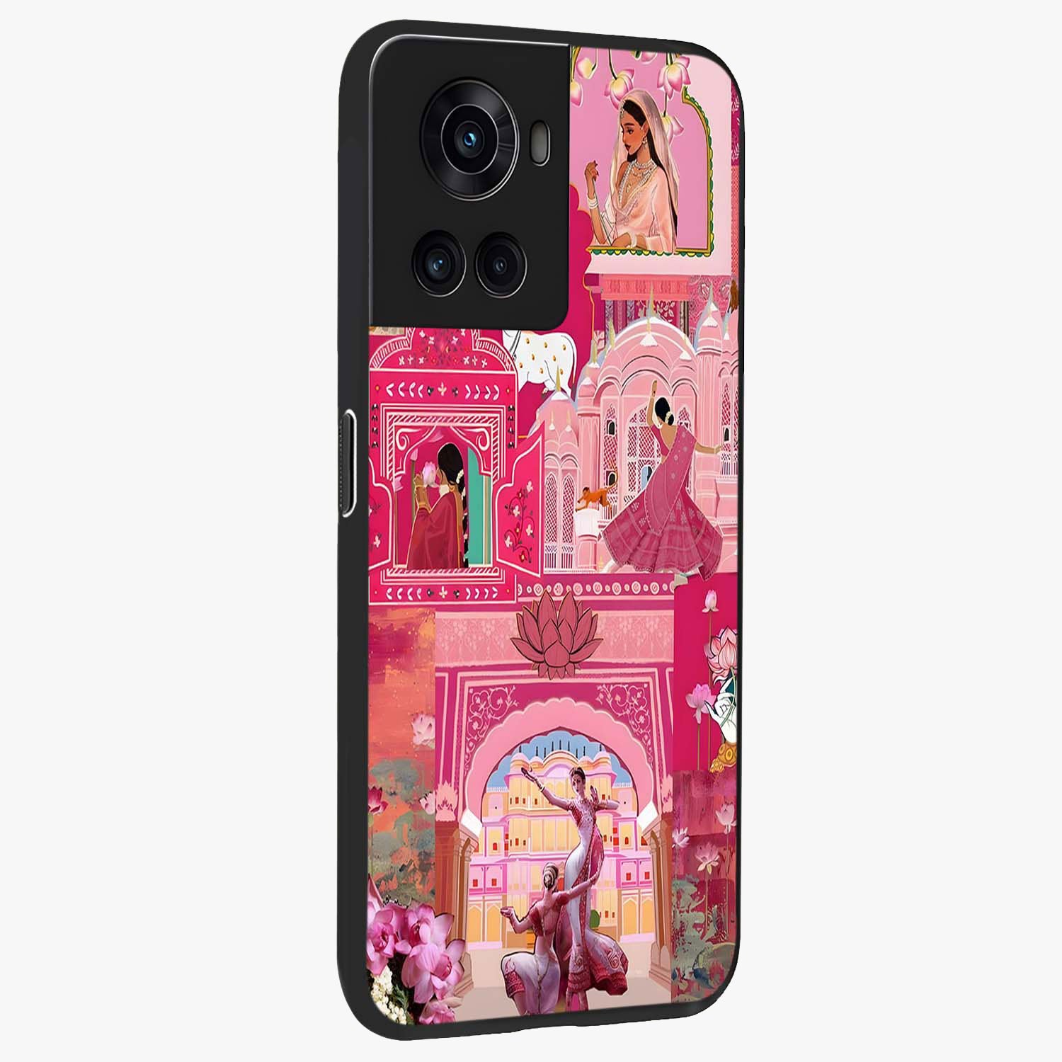 Pink Palace Muse Glass Case for 1+10R side perspective highlighting graceful textures and sleek premium build