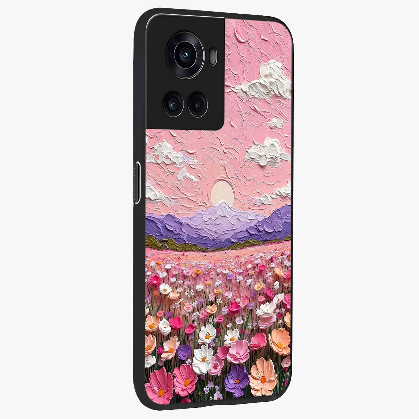 Pink Pastel Groovy Art Glass Case for 1+10R side perspective highlighting funky textures and premium edges