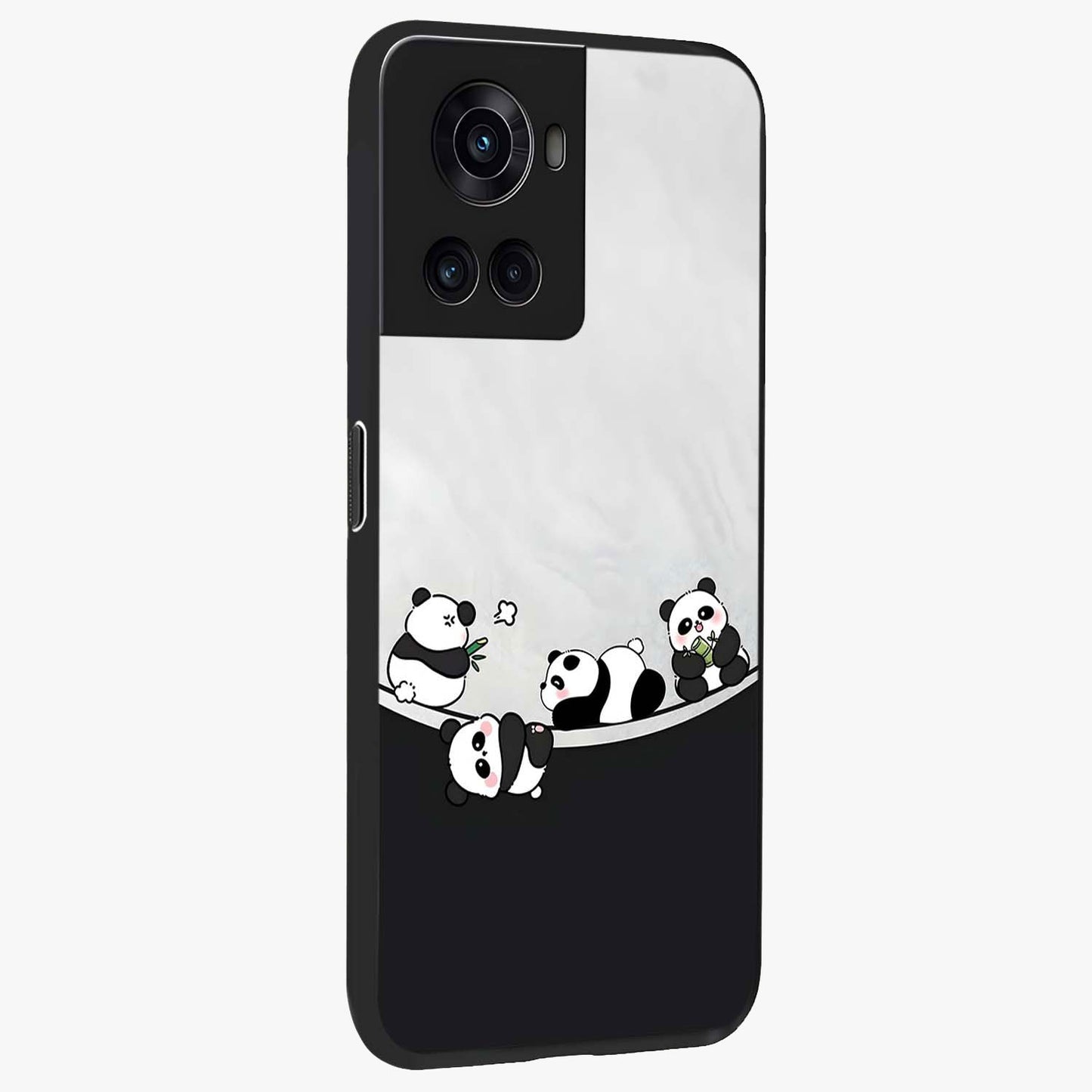 Playful Panda Parade Glass Case for 1+10R side perspective highlighting charming detailing and premium edges