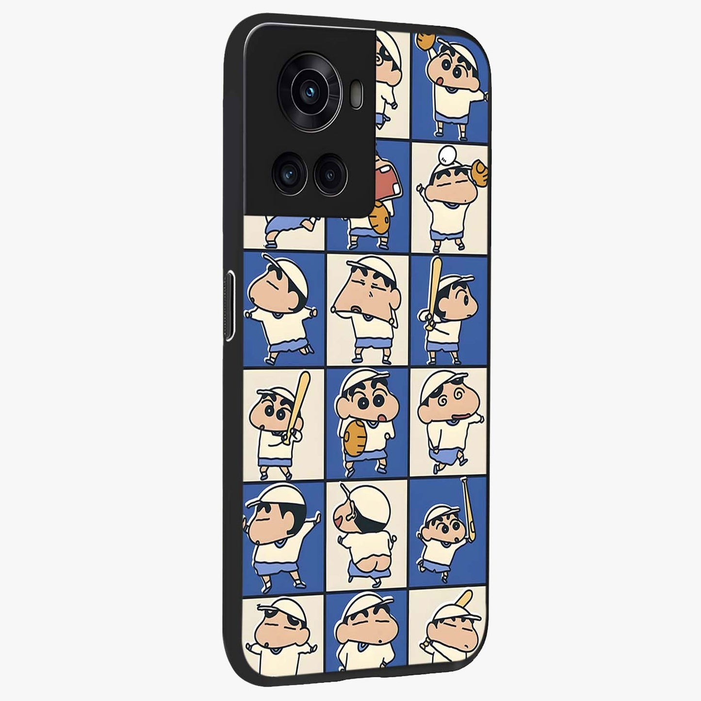 Playful Shin Swing Glass Case for 1+10R side perspective highlighting dynamic illustration textures and sleek build