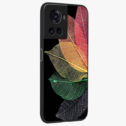 Rainbow Leaf Glow Glass Case for 1+10R side perspective highlighting bright detailing and premium edge finish