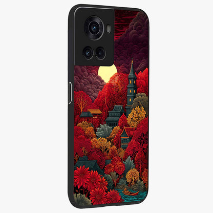 Red Scenery Hot Glass Case for 1+10R side perspective highlighting vivid gradient textures and smooth build
